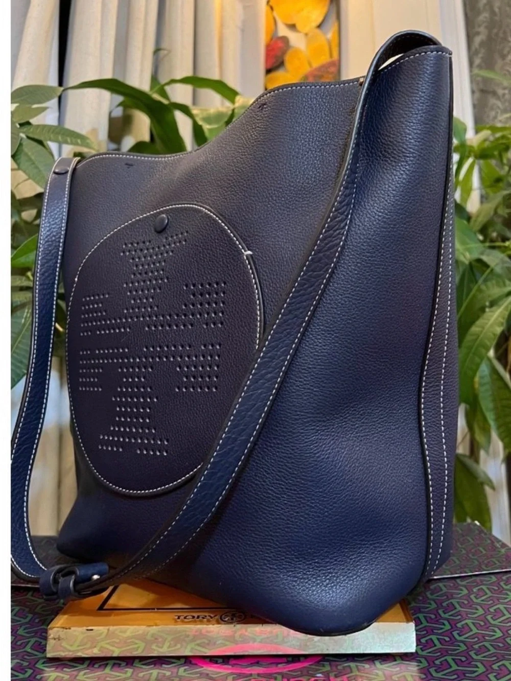 ♦️AUTHENTIC TORY BURCH BLUE KIPP PERFORATED LOGO HOBO